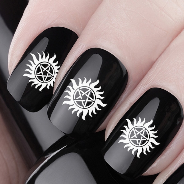 SUPERNATURAL Nail Decals | DOUBLE PACK 26 x 2 = 52 Decals | 2 Packs | Anti Possession | Pentagram Pentacle Sun Nail Art Waterslide Tattoos