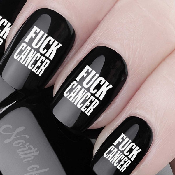 FUCK CANCER Nail Decals | 85 White Waterslide MEGAPACK Nail Art Transfers | Support Cancer Survivor Awareness | Pink Ribbon Run for the cure