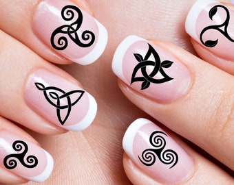 Mixed TRISKELLE - TRIQUETRA Nail Decals Triskelion Triple Spiral Waterslide Nail Art Decals in Black or White Pack, Celtic, Druid, Mind Body