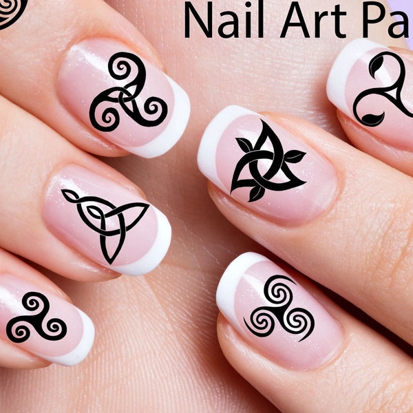 TRISKELLE Nail Decals | TRIQUETRA Nail Art | 33 Black Waterslide | Celtic, Druid, Mind Body Spirit, Triskelion Triple Spiral, Wiccan Symbols