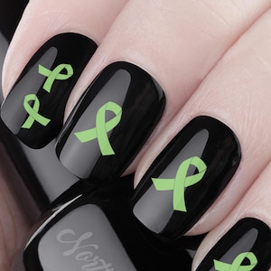 48 Green RIBBONS Waterslide Decal Nail Art - Non-Hodgkin’s lymphoma / Mental Health Awareness - Not Stickers or Vinyl | F*CK Cancer Option
