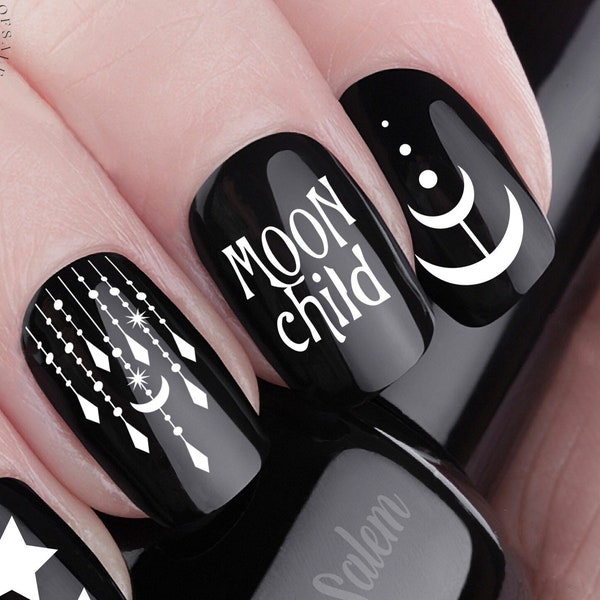 MOON CHILD Waterslide Nail Decals | Stars and Moons Nail Art, Triple Moons Waterslide Transfers | Moon Child Nail Art | Nail Transfer Decals