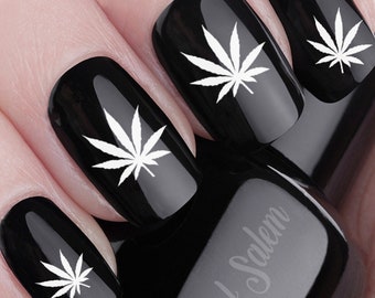 Pot Nail Decals | 62 WHITE Waterslide Transfers | Marijuana Snowflake Nail Art, Pot Leaves Nails, | Hippy Smoker Toker Stoner 420 Christmas