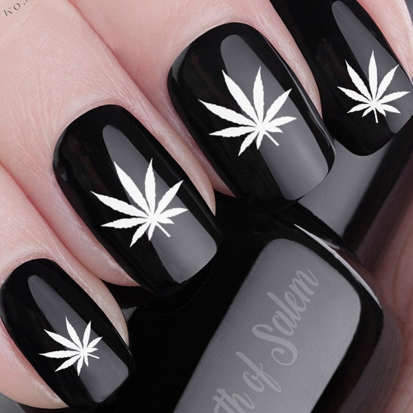 WHITE Pot Leaves Waterslide Decals MEGA PACK Marijuana Cannabis Pot Nail Art Transfers Pot Leaf Nail Decal Pot Snowflakes for Holidays