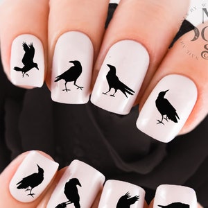 RAVEN Nail Decals | Black CROWS Nail Art | MEGAPACK | Edgar Allen Poe | Gothic Halloween Nail Art Ravens | 66 Waterslide Transfers | Birds