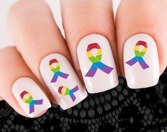 RAINBOW RIBBON Nail Decal - LGBTQ Gay Pride Flag Support Awareness | Limited Edition - Waterslide Transfers - Not Stickers or Vinyl On Sale