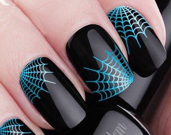 SPIDER WEB Nail Decals | 29 Metallic Blue Waterslide Nail Art | Nail Tips | Halloween Nail Decals | Spiders Nail Water Transfer not Sticker