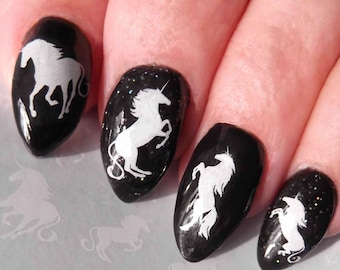 UNICORN Nail Decals | 48 White Unicorns WaterSlide Transfers | Fantasy Nail Art | Fairytale Story Pegasus Horses Water decals not Stickers