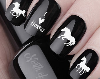 WHITE HORSE Nail Decals | 48 White Horse SILHOUETTES Waterslide Transfer Nail Art | I Heart my Horse | Horse Mom | Horse Racer | Pet Horse