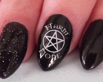 Pentacle Nail Decals | HARM NONE Wiccan Nail Art Decal Stickers | For Polish and Gel Nails, Witch Nails, An It Harm None, Do What Ye Will