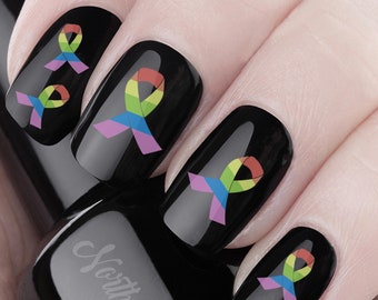 RAINBOW RIBBON Nail Decal - LGBTQ= Gay Pride Flag Support Awareness | Limited Edition - Waterslide Transfers - Not Stickers or Vinyl On Sale