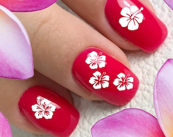 HIBISCUS Nail Decals | 65 White Waterslide Blossoms MEGAPACK | Summer Nail Decals | Vacation Nail Art| Kawaii Tropical Flower Water Transfer