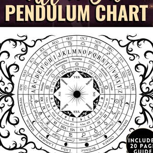 Printable Pendulum Chart | Gothic Dowsing Divination Board & PDF Guide | A-Z, Percent, Time, Days, Moons, Plantets, Sabbats, Chakras, Zodiac