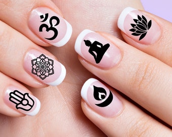 49 YOGA Nail Art Waterslide Decals YOGA Gift | MEDITATION Gift | Mixed Symbol Nail Set | Lotus, Buddha, Candle, Om, Mandala, Eye of Fatima