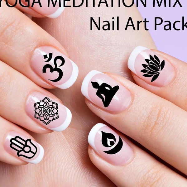49 YOGA Nail Art Waterslide Decals YOGA Gift | MEDITATION Gift | Mixed Symbol Nail Set | Lotus, Buddha, Candle, Om, Mandala, Eye of Fatima