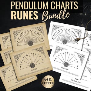Pendulum Charts Rune Bundle & Guide | Elder Futhark Rune Meanings | Runic Alphabet Dowsing Symbols Cheat Sheet | Viking Art Dowsing Board