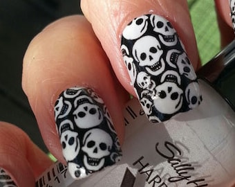TINY SKULLS Nail Decals - Full Skull PATTERN Nail Wrap Day of the Dead Greatful Nails Waterslide Choose Black or White Halloween Nail Decals