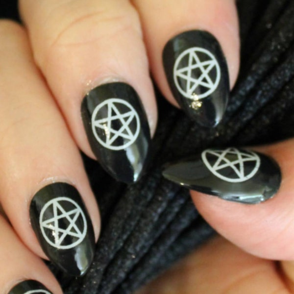 31 WHITE PENTACLE Nail Decals | Waterslide Decals |  Wiccan Gothic Pentagram Pentacles | Witchy Nails | Halloween Nail Art Magic Nail Decals