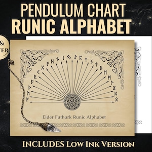 Rune Pendulum Chart | Elder Futhark Runic Alphabet Communication | Runes Symbols Meanings Cheat Sheets | Viking Art Dowsing Board Printable