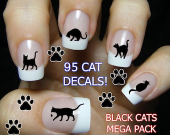 BLACK CATS Nail Decals | 95 Waterslide Nail Art Decals MEGAPACK | Paw Prints | Cat Mom | Kittens, Cat Lover, Crazy Cat Lady, Witchy Familiar