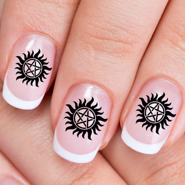 SUPERNATURAL Nail Decals | DOUBLE PACK 26 x 2 = 52 Waterslide Nail Art Decals | 2 Packs | Anti Possession Tattoos | Pentagram Pentacle Sun