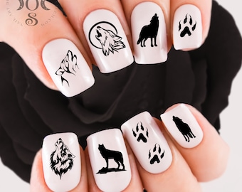 Wolf Nail Decals | Wolf Tracks Paw Prints | Wolves Nail Art | Spirit Animal | Wolves Howling at the Moon | Witch's Familiar | Water Transfer