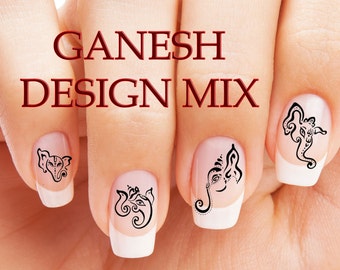 GANESH ELEPHANT Nail Decals | Set of 49 Waterslides MEGAPACK | Ganesha Chaturthi Hindu Meditation Indian Water Transfer Decal not Sticker