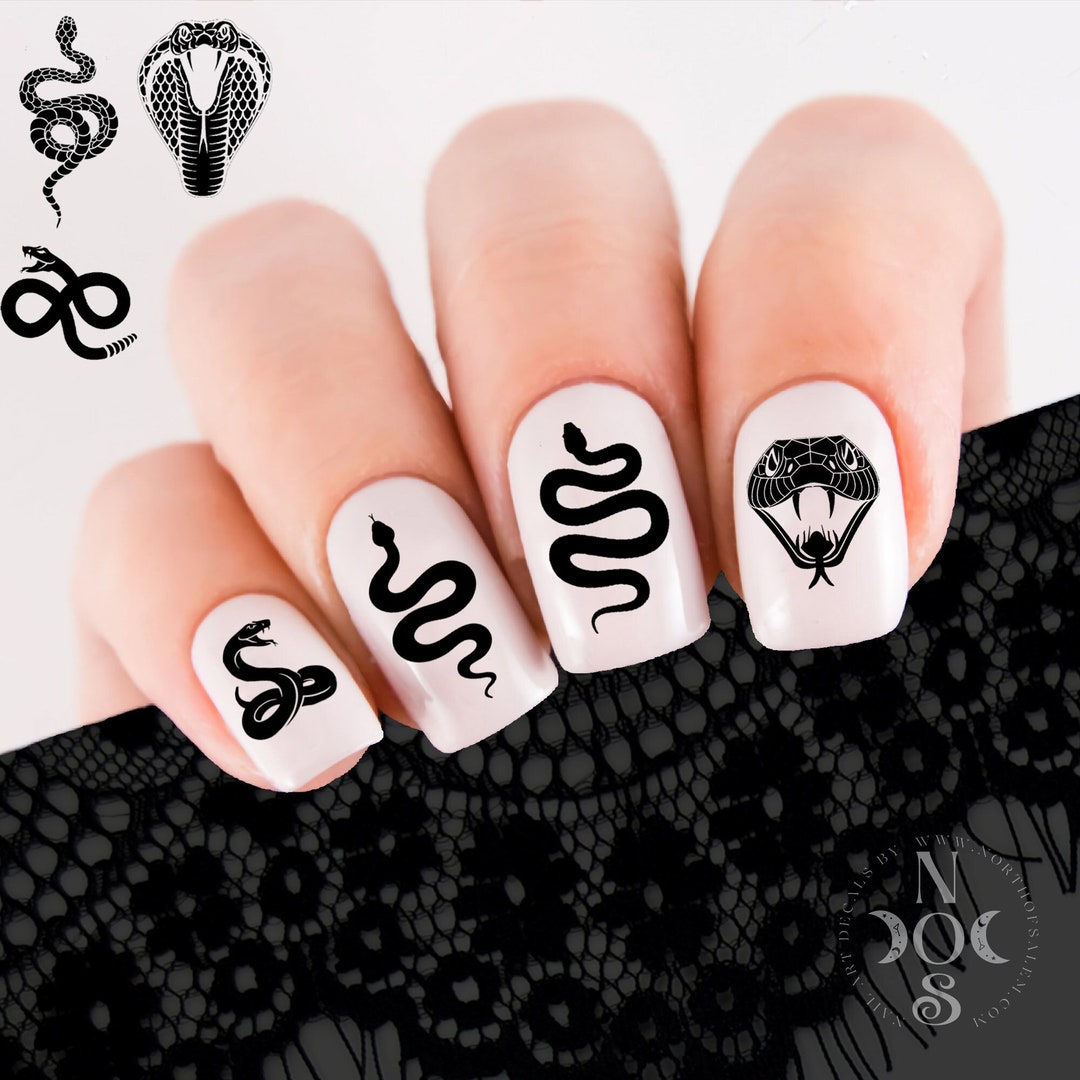 SNAKES Nail Decals Cobra Rattlesnake White Snake Nail Art Black