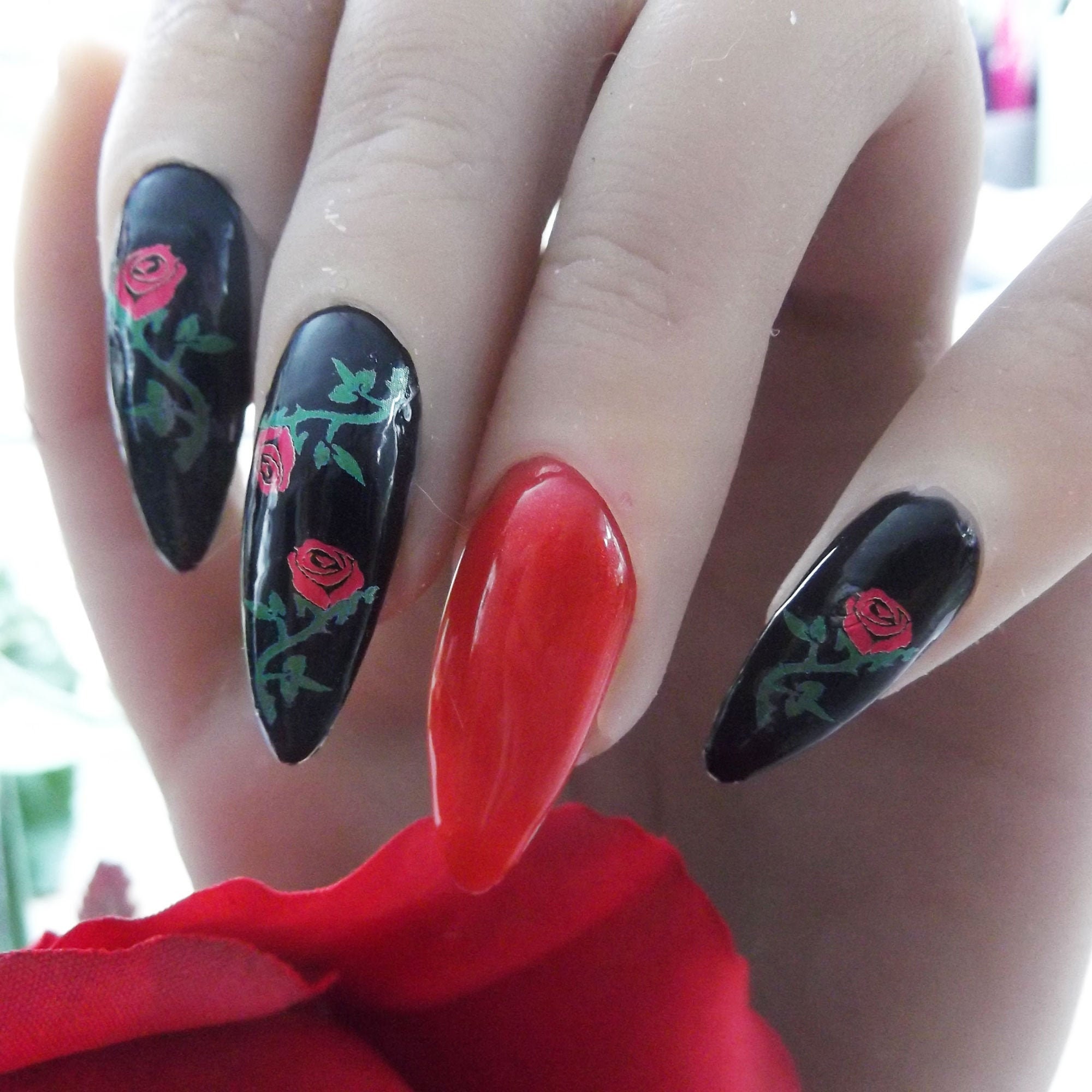 RED ROSES Nail Art Decals Waterslide Metallic Red Rose Nails - Etsy