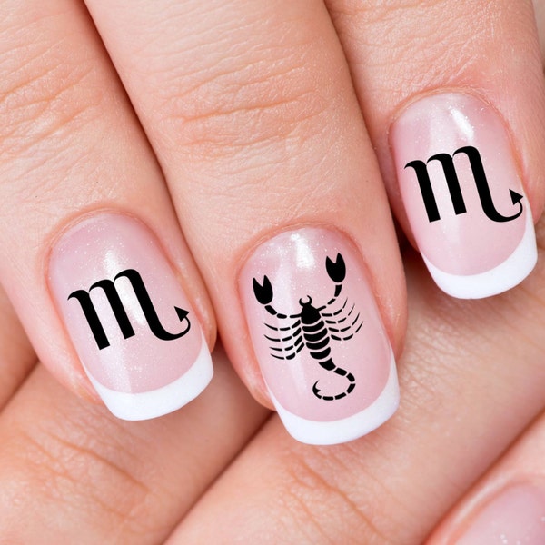 SCORPIO Nail Decals | 60 Zodiac Astrology Symbols | 30 + 30 Double Pack | Scorpion Birthday Water Transfer Nail Art | Choose Black or White