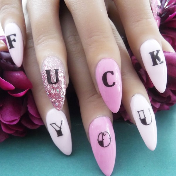 FUCK YOU Nail Decals | FUCK Off Nail Art Decals | White or Black Waterslide Decals, Water Transfers, For Polish or Gel Nails, Funny Nail Art