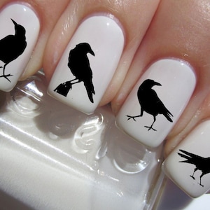 RAVEN Nail Decals | Black CROWS Nail Art | MEGAPACK | Edgar Allen Poe | Gothic Halloween Nail Art Ravens | 66 Waterslide Transfers | Birds