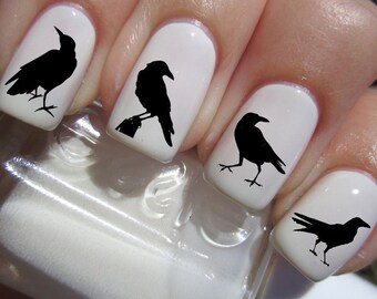 RAVEN Nail Decals | Black CROWS Nail Art | MEGAPACK | Edgar Allen Poe | Gothic Halloween Nail Art Ravens | 66 Waterslide Transfers | Birds