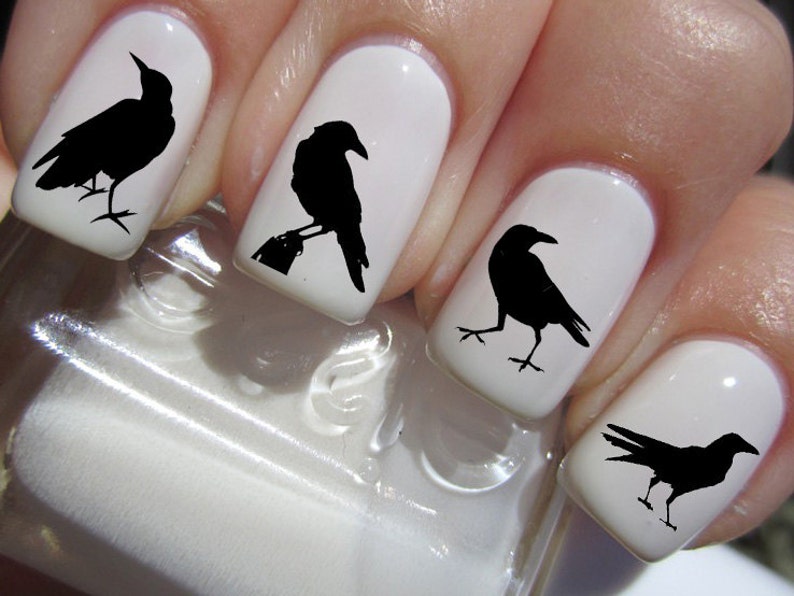 RAVEN Nail Decals | Black CROWS Nail Art | MEGAPACK | Edgar Allen Poe | Gothic Halloween Nail Art Ravens | 66 Waterslide Transfers | Birds