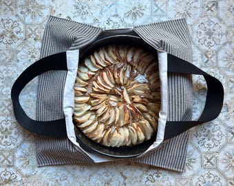 Taartenzak, zwart/natuur gestreept – herbruikbare en wasbare transporttas voor taarten en gebak