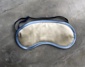 sleeping mask from silk, cream, blue edge,  silk, travel, beauty, relaxation, adjustable