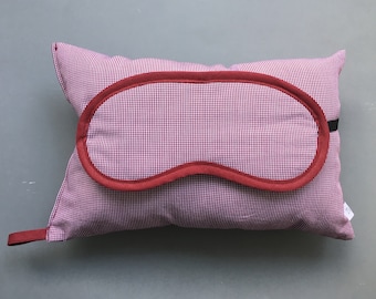 sleeping mask and pillow deep red, gift for men, travel set, relaxation, air travels