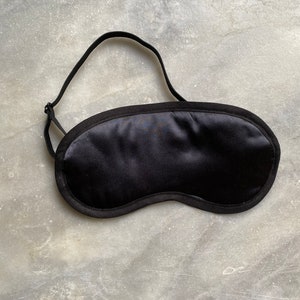 Silk Sleep Mask, black, unisex, for all sizes adjustable, smooth silk satin image 1