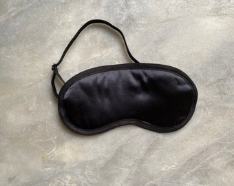 Silk Sleep Mask, black, unisex, for all sizes adjustable, smooth silk satin