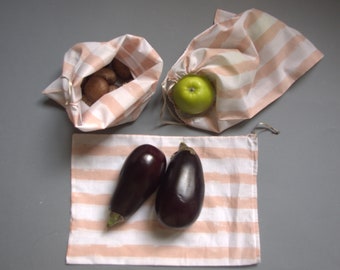 Grönsaks-/fruktpåsar - 3 stycken - blockremsor, lunchpåsar, hållbara, återanvändbara, miljövänliga, shoppingpåsar