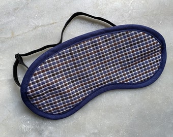 sleeping mask, checked blue/ reddishbrown, travel set, gift for men, relaxation, for all sizes