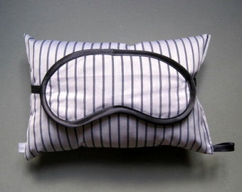 sleeping mask and pillow for men, blue stripes, gift for men, travel set, relaxation, air travels