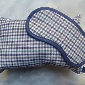 sleeping mask and pillow for all sizes, flannel blue/grey checked, sleep mask, eye mask, relaxation, travel