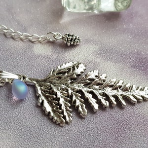 Large Fern Leaf Pendant Necklace, Layering, Choose 16 26 Silver Plate Chain, Extendable, Nature, Foliage, Bracken, Teardrop Frosted Glass image 5