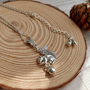 Squirrel and Acorn Pendant Necklace. Silver Plate Personalise Choose Chain length. Extendable, Gift for Nature lover, Oak Tree Nut, image 4