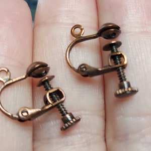 copper tone earring hooks with a screw back mechanism for non pierced ears