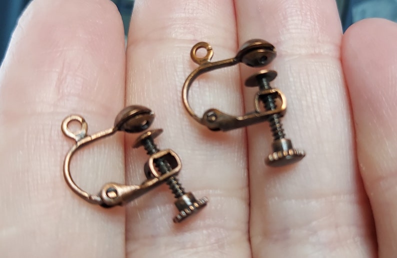 copper tone earring hooks with a screw back mechanism for non pierced ears