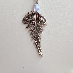 Large Fern Leaf Pendant Necklace, Layering, Choose 16 26 Silver Plate Chain, Extendable, Nature, Foliage, Bracken, Teardrop Frosted Glass image 7