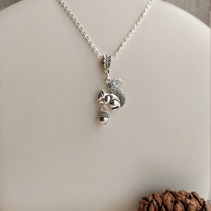 Squirrel and Acorn Pendant Necklace. Silver Plate Personalise Choose Chain length. Extendable, Gift for Nature lover, Oak Tree Nut, image 2