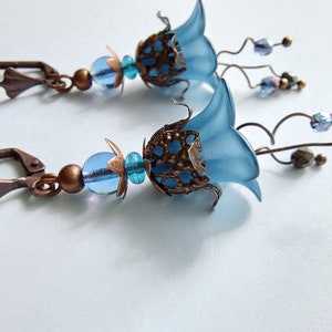 Bluebell Flower earrings, Handmade Boho Floral Dangle Drops, Copper Lever Back, Flower Forest Fairy Cottage Core, Blossom, Gift Box Included image 5